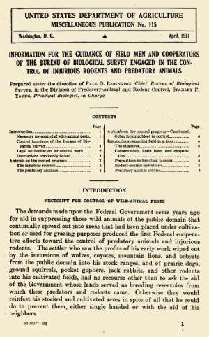 Information for the Guidance of Field Men and Cooperators of the Bureau of Biological Survey Engaged in the Control of Injurious Rodents and Predatory Animals
USDA Miscellaneous Publication No. 115